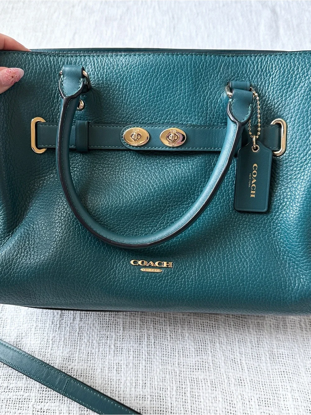 Coach Teal Pebble Blake Carryall Crossbody Purse/Wallet & Dustbag Set 🦚